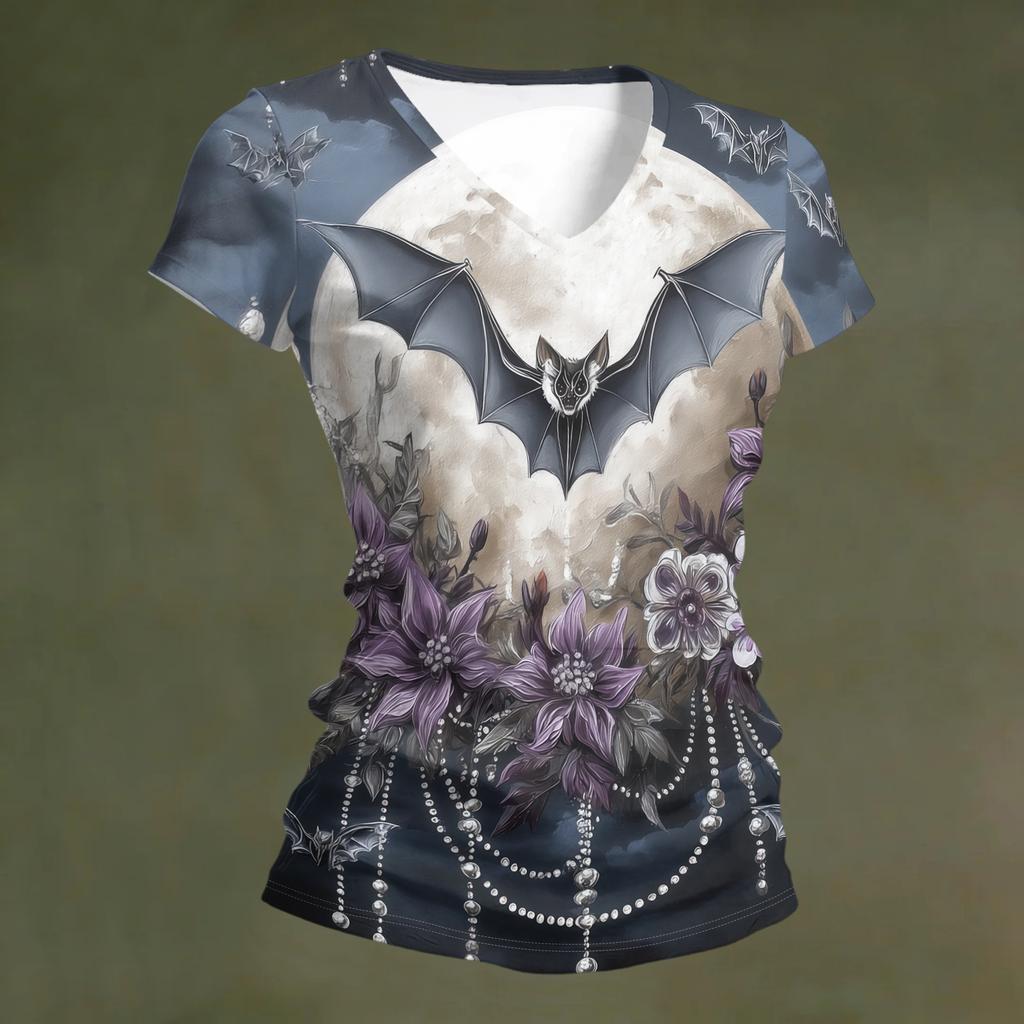 Women's V-Neck Halloween Print Lightweight Top for Spring and Summer