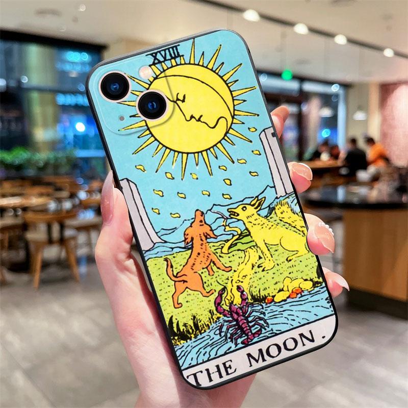 Moon Star Sun Tarot Phone Case for IPhone 13 12 11 14 15 Pro Max XR X XS 7 8 Plus SE Shockproof Soft Silicone Black Cover Fundas