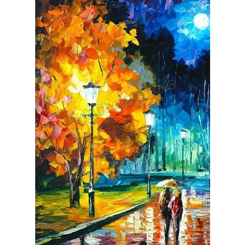 Classic Abstract Artwork Rainy Night Couple Landscape Poster Canvas Painting Wall Art Pictures Home Room Interior Decor Gift