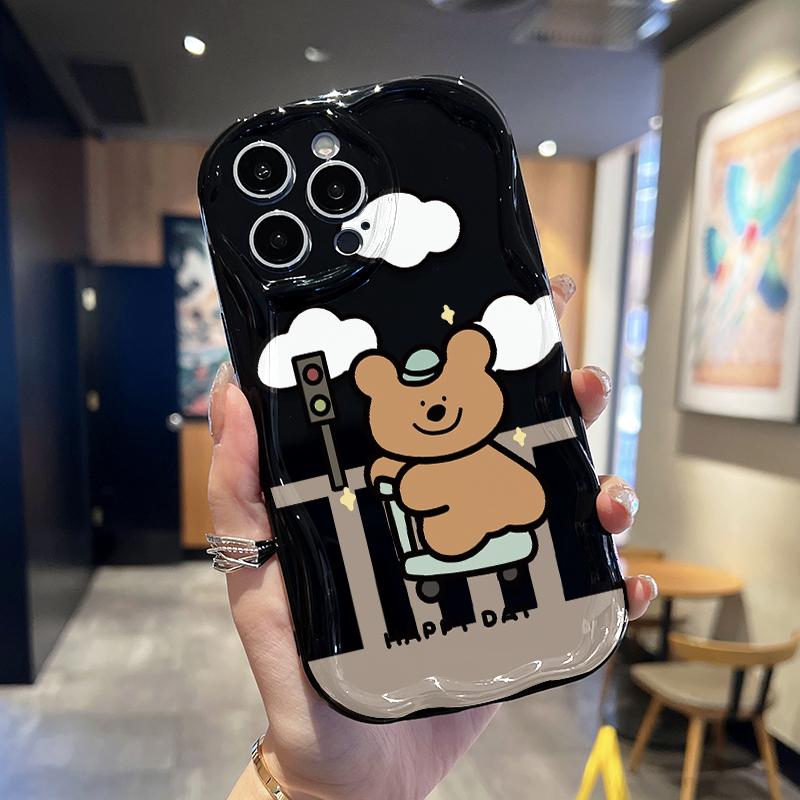 Кремовый волнистый изогнутый силиконовый глянцевый мягкий чехол с милым мультяшным — фото 4