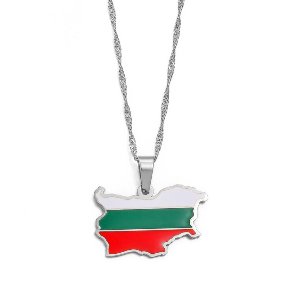 Anniyo The People s Republic of Bulgaria Map Flag Pendant Necklaces Bulgarian Jewelry #258521 45cm OR 17.7 Inches