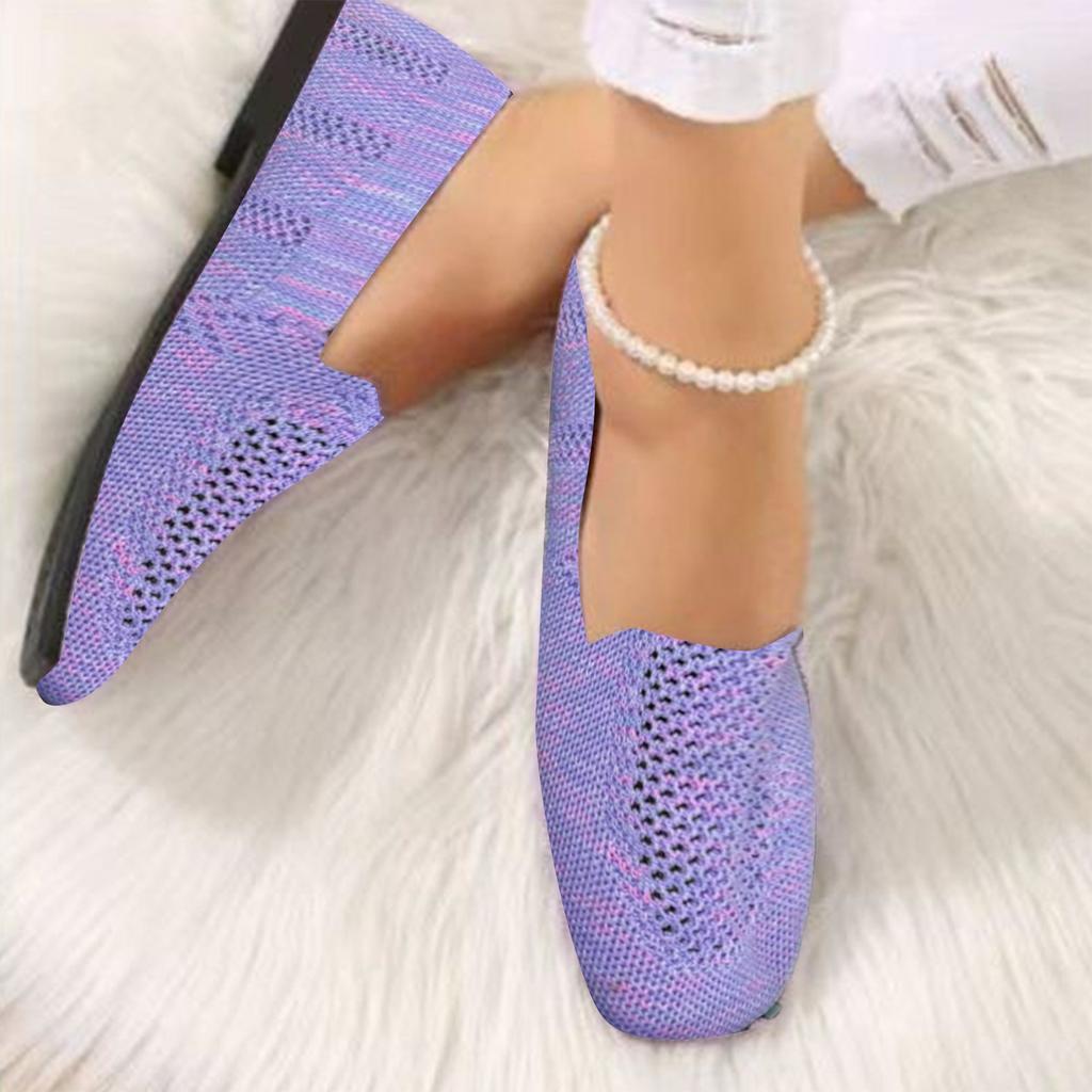 Women Slip On Casual Flat Shoes Metal Buckle Loafers Comfortable Lightweight Breathable Knit Fabric Large Size
