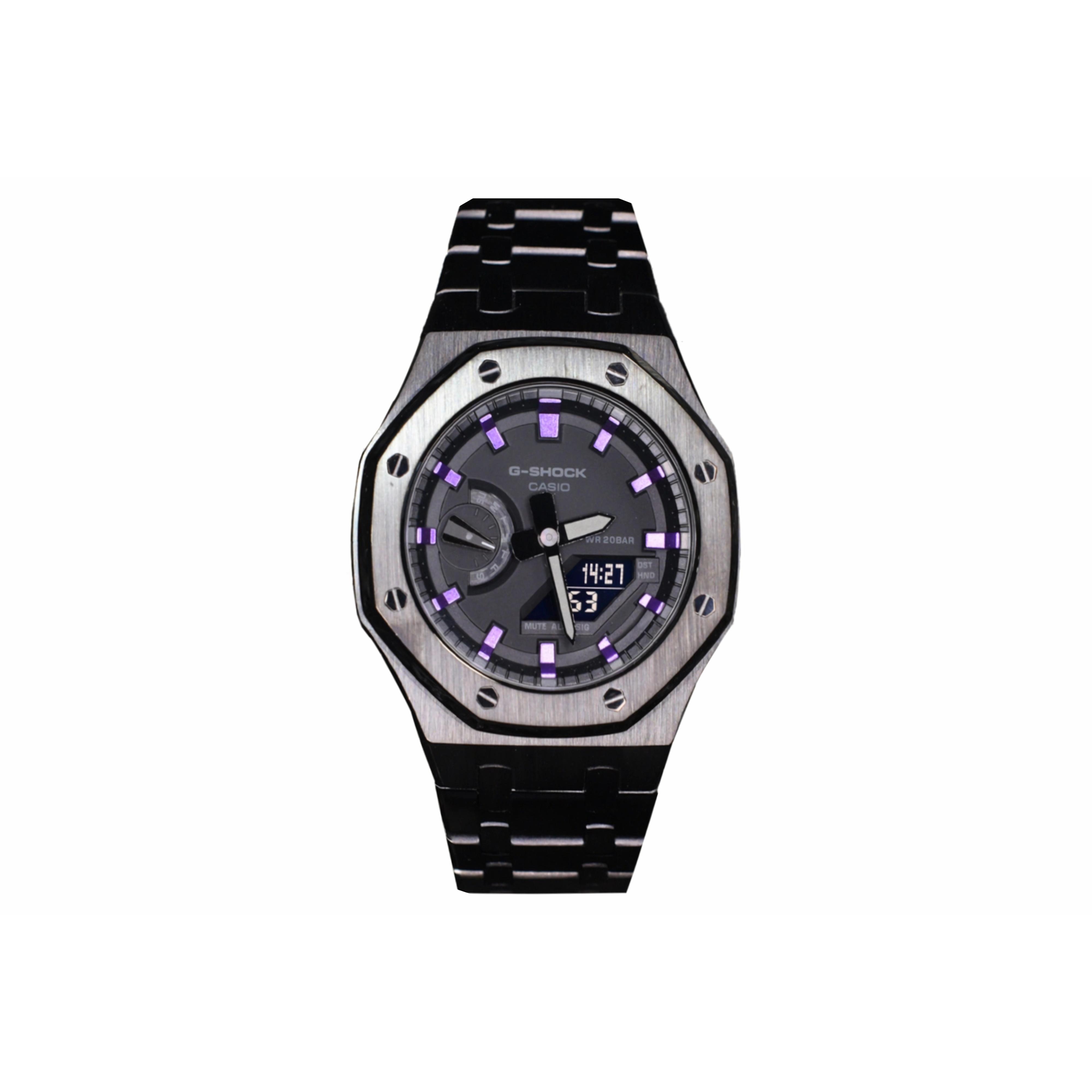 

CASIO Men Liquid Crystal,Analog Dual Display Series 44mm Black Watch GA-2100-1A1(Watch3--) Black Steel Purple