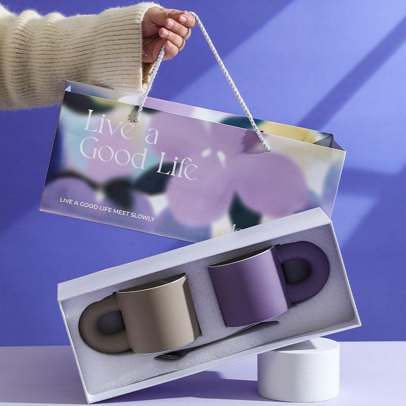 

Living Well with Ceramic Couples with Cup Christmas Mug Gift Box Set Gifts High Value Water Cup Souvenir 301-400ml