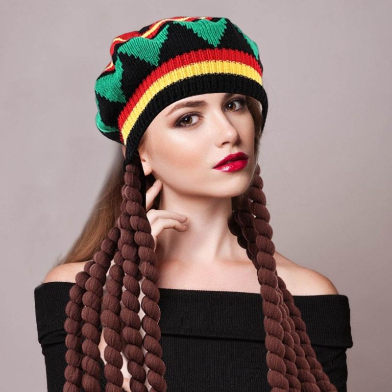 Funny Knitted Dreadlocks Wig Bob Hat for Women Men Braided Wig Hat Handcrochet Beanies Hat Pullover Hat Headwear