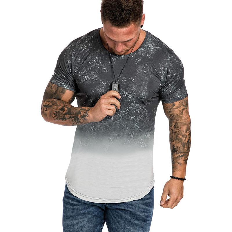 Summer Round Neck 3D Gradient Print Top Fashionable Casual Short Sleeved Men's T-shirts