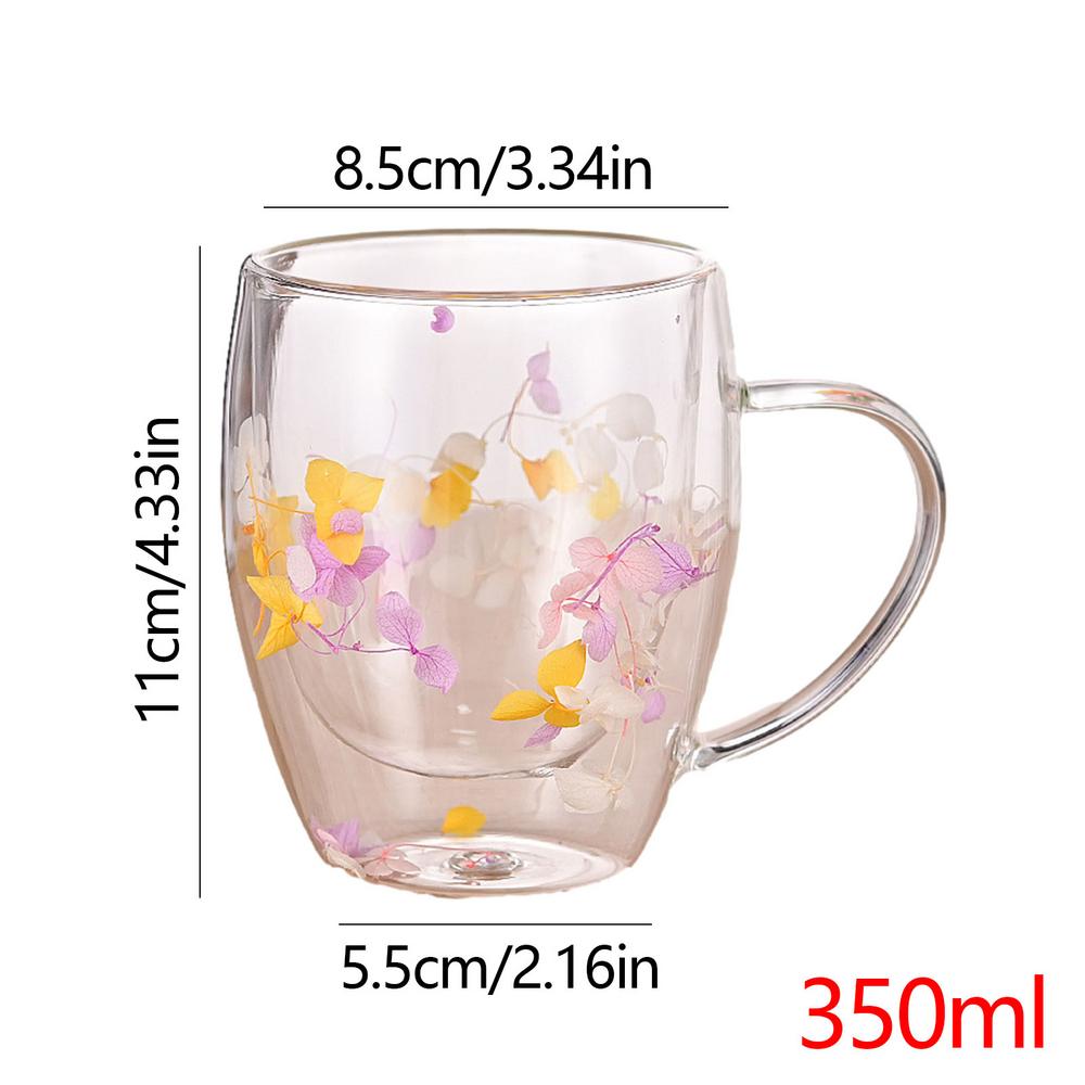 

Creative Double Wall Coffee Mug Dried Flower Filler Glass Cups Christmas Gifts Glass Cup With Handles kitchen accessories new 350ml