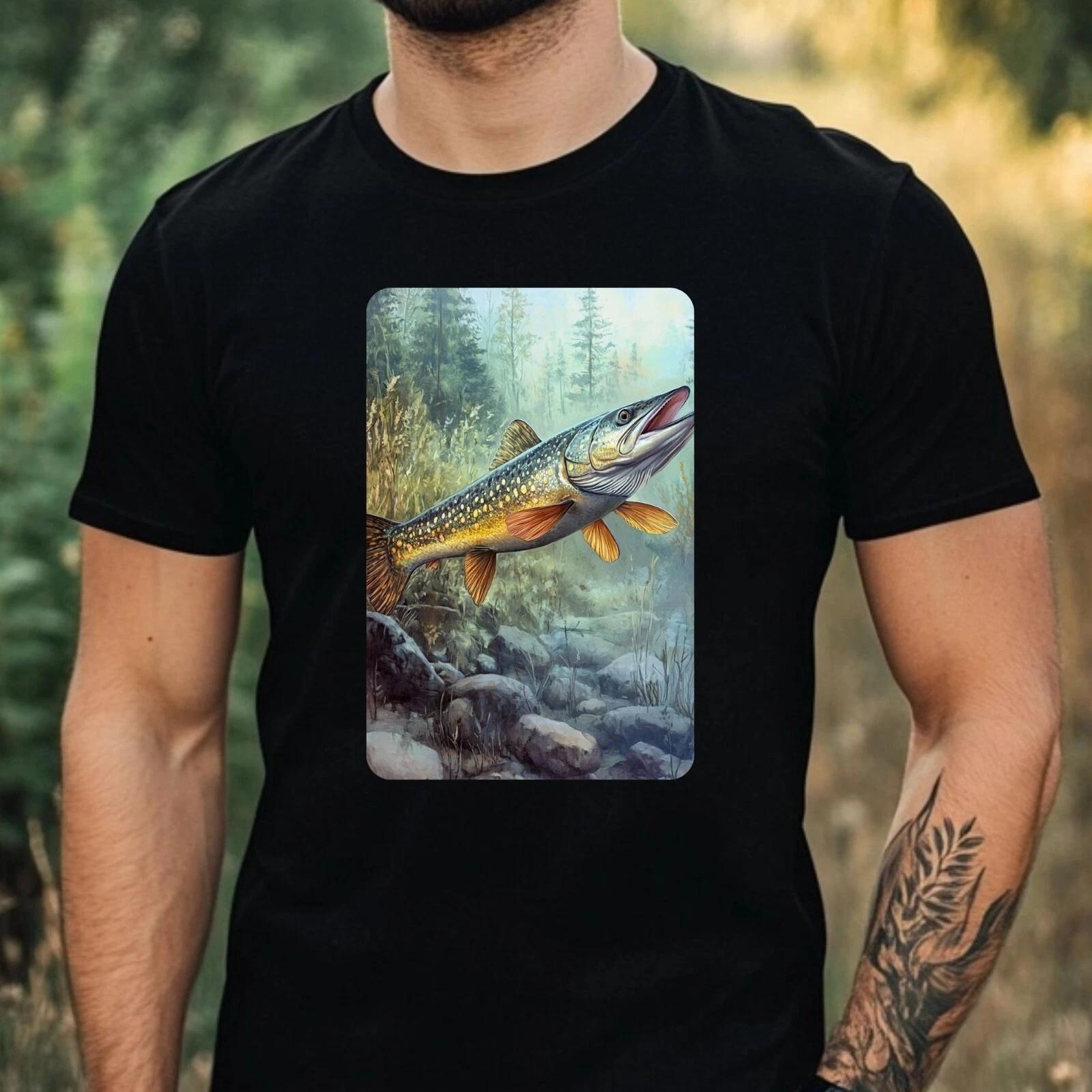T-Shirt Herren Hecht Fischart Motiv Baumwolle Größe XS bis 5XL XL