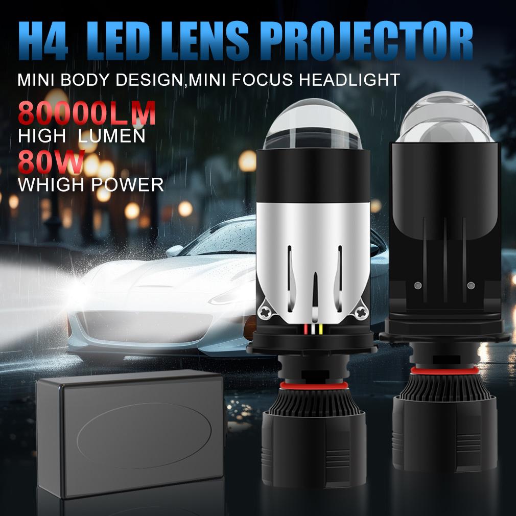2 ks H4 LED Dvojitá projektorová čočka Mini Canbus 9003 HB2 80W 80000LM Žárovky do světlometů automobilu Dálkové a potkávací světlo 12V 24V 6000K Automobily Motocyklový světlomet