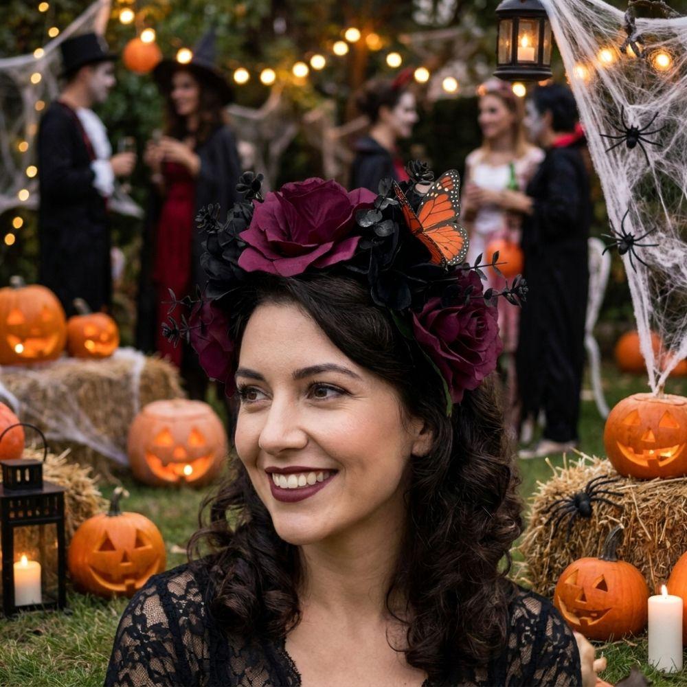 Gothic Artificial Flower Headband Realistic Costume Floral Head Wear  Halloween Party