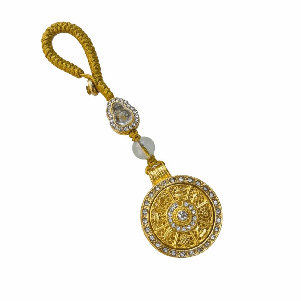 Metal Sunflower Keychain Rotatable Zodiac Key Ring Backpack Pendant New Year Pendant  Men Style E