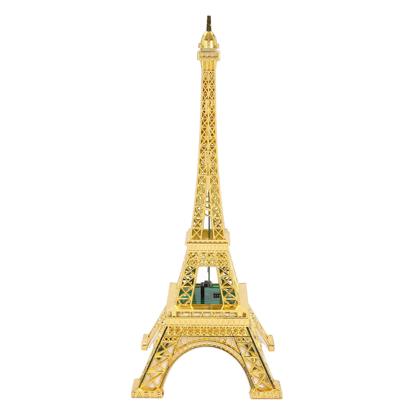 

Светодиодная модель башни, цинковый сплав, гальваническое покрытие, изысканная резьба, подсветка, украшение «Французская башня» для дома Gold Plated