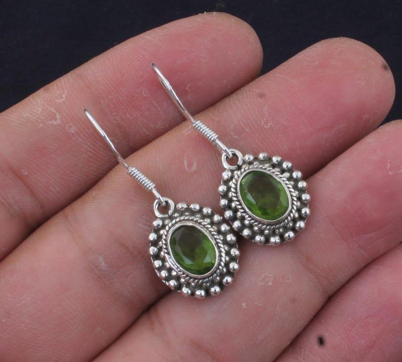 

Solid 925 Sterling Silver Peridot Gemstone Drop Earrings Boho Earring Handmade Jewelry