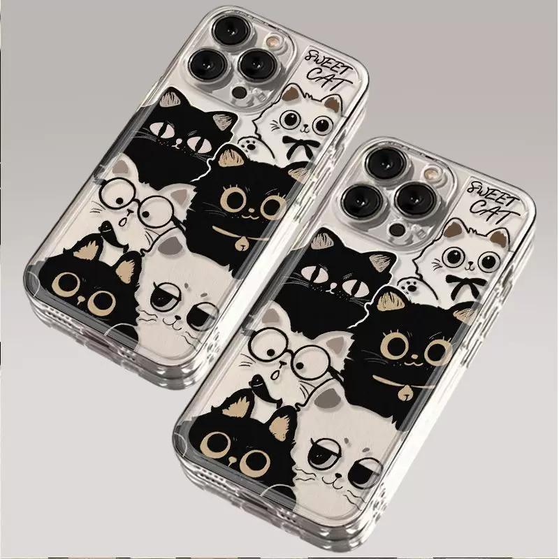 Cute Black & White Cat Clear Phone Case, Sweet Kitten Collage Shockproof Cover for iPhone