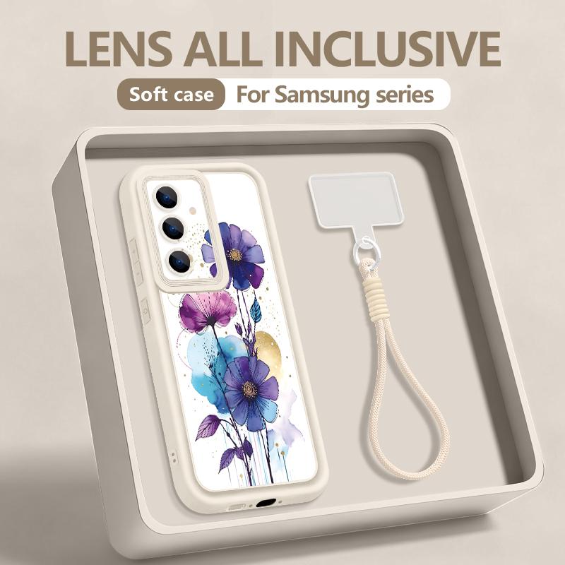 INS Watercolor Floral Hand Strap Case For Samsung S26 S25 Ultra S24 FE S23 Plus S22 S21 A15 A16 A17 A35 A36 A37 A54 A55 A56 A57 5G Bumper Cover