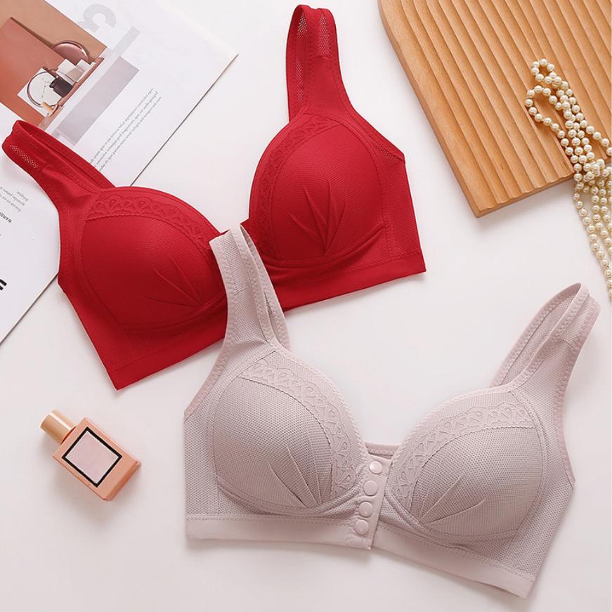 Große Größe Knopfstil Stillende Mutter Schöner Rücken BH Brustlift Raffung an der Seite Brust Ohne Bügel Fett Mm BH