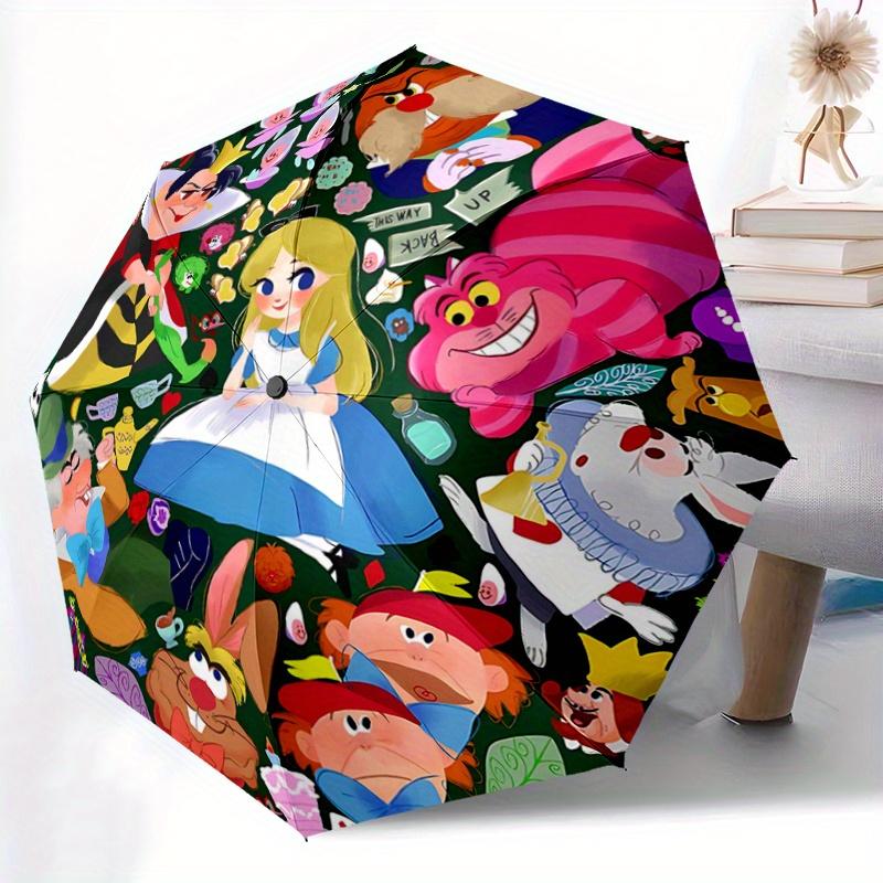 1pc Alice in Wonderland Automatic Folding Umbrella - Portable 3-Fold Design with 8-Bone Iron Frame, Perfect for Fans, Travelers, Daily Use,