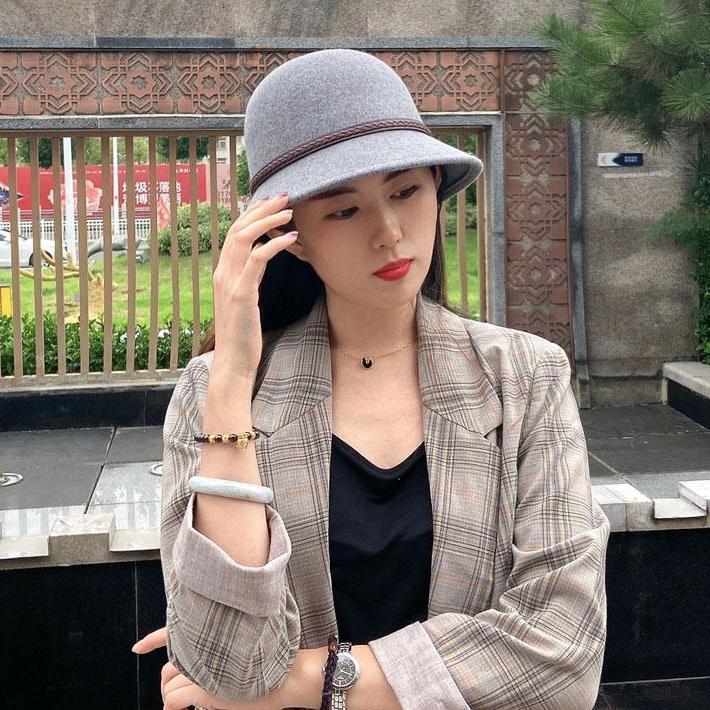 Autumn and Winter Woolen Hat Children European, American and British Retro Leather Buckle Top Hat Wool Basin Hat Bucket Hat