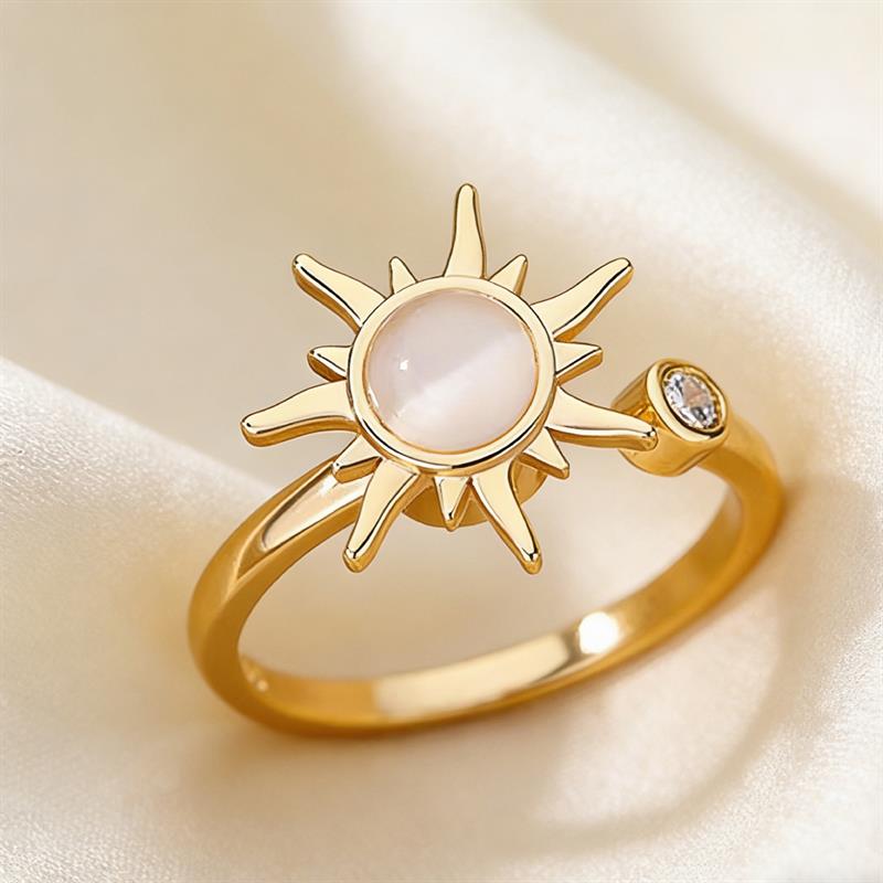Huitan Sun Design Women Opening Ring Elegant Party Daily Imitation Opal Accessories with Bright CZ Fashion Lady Wedding JewelryGood Product