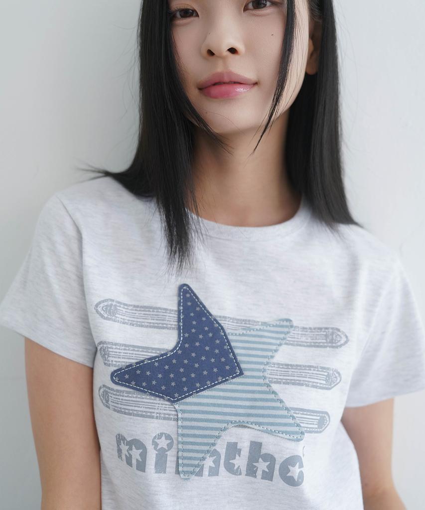 Mimdeowodeulobeu Napoleon Star Crop Patch T-Shirt_Light Gray