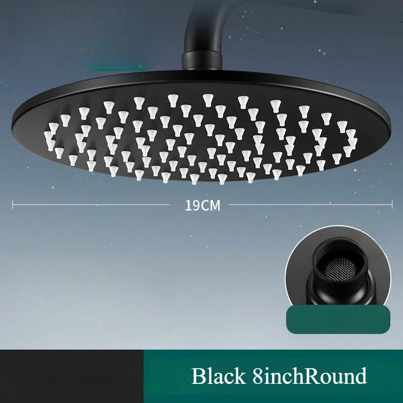 6/8 Inch Black Rainfall Shower Head Stainless Steel Rain ShowerHead Pressurized Big Panel Shower Nozzle Shower Accessories