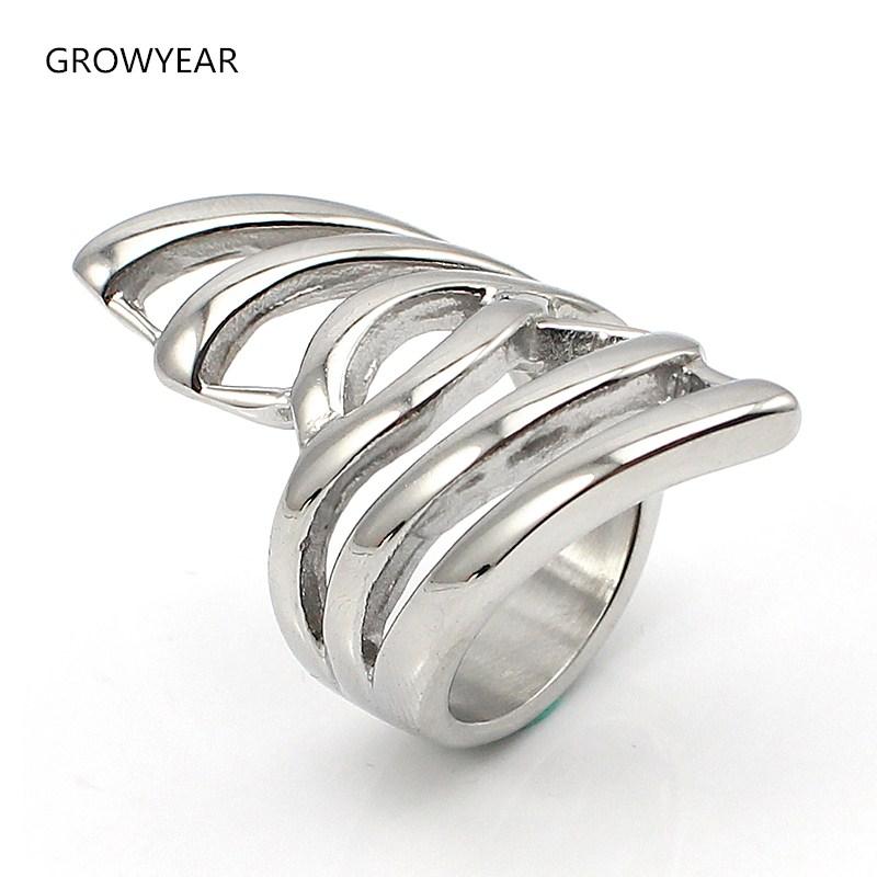 

Silver Color Hollow Long Party Finger Rings Size 7 8 9 Stainless Steel Wing Rings For Women 9