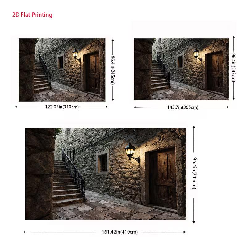 2D Dark Corridor Backdrop, Ancient Stone Alley with Lantern Party Background Cloth