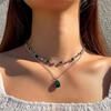 Emerald Gem Temperament Versatile Multi-layer Bow Necklace, Light Luxury Diamond-set Love Flower Necklace