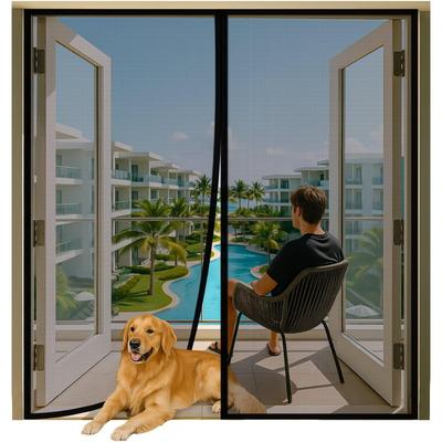 Magnetic Screen Door French Door, Durable Fiberglass Double Door Screen Mesh Curtain Fits Door Opening Up Keep Bugs Out