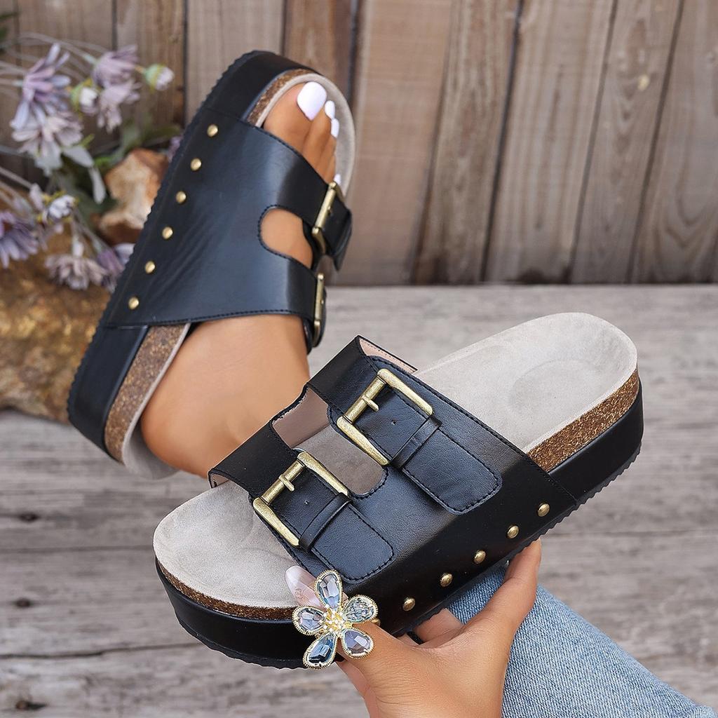 Large Platform Birkenstock Sandals Spring/Summer New Metal Buckle Beach Shoes