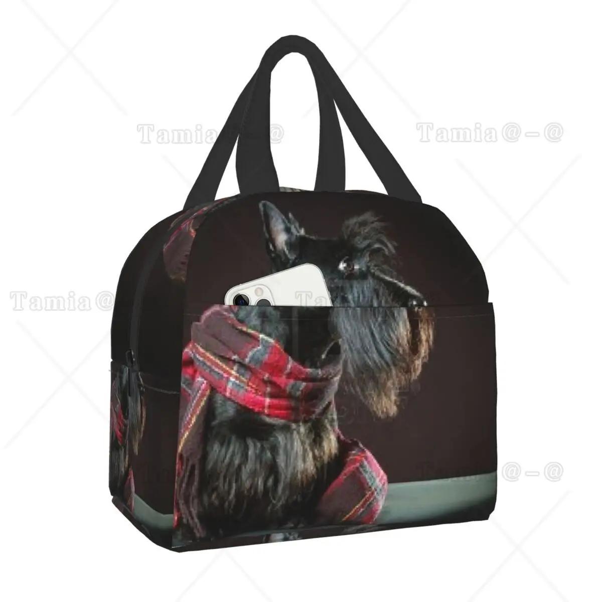 

Скотч-терьер наблюдает за бабочкой термоизолированная сумка для ланча женская шотландская собака многоразовая сумка для ланча многофункциональная коробка для еды 22x20x13CM серый