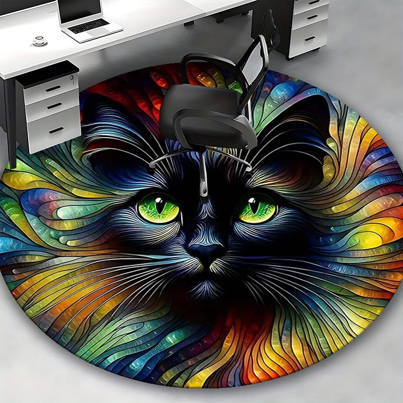 1pc Colorful Cat Face Round Carpet Anime Design Chair Mat, Non Slip Rug for Office & Home Decor