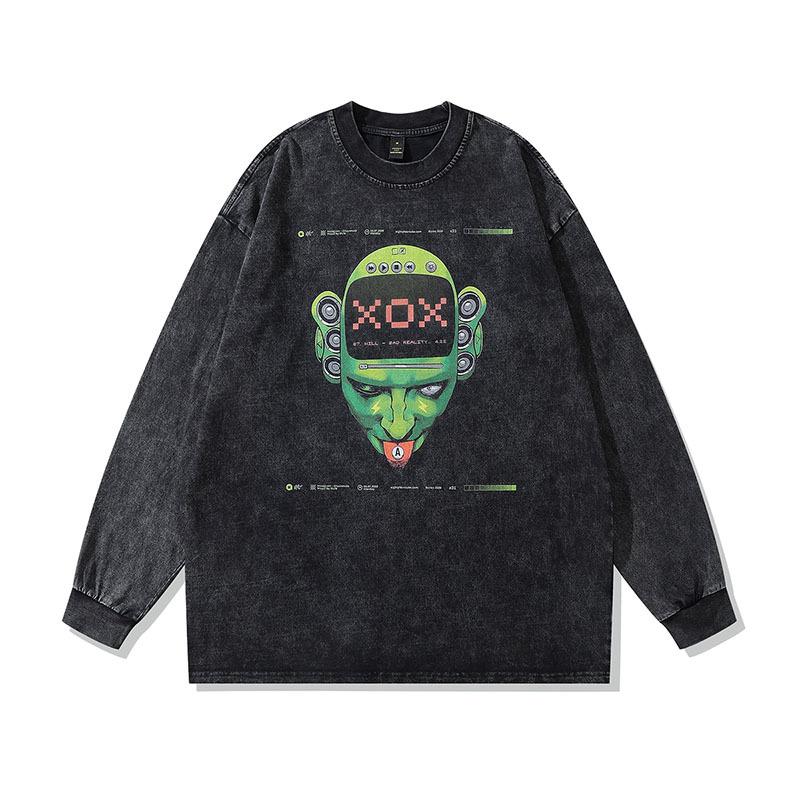 Washing Water Old Early Autumn Long-Sleeved T-Shirt American Retro Oversize Casual Top