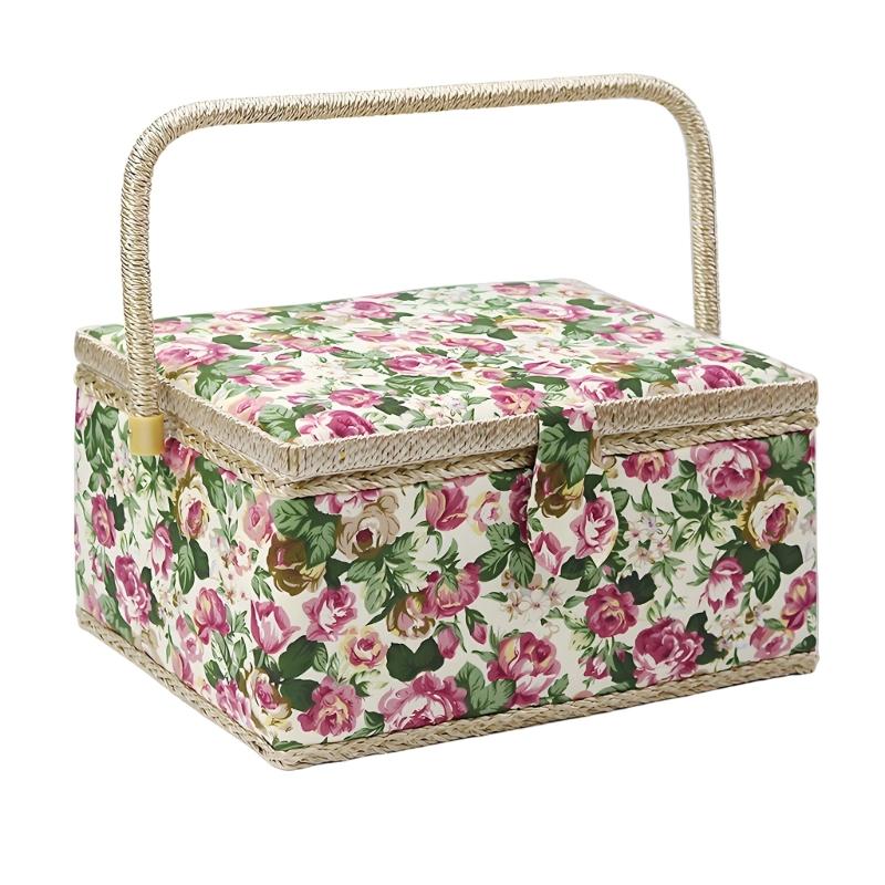 Large Capacity Fabric Sewing Box With Magnetic Closure And Adjustable Compartments For Crafting And Needlework Storage