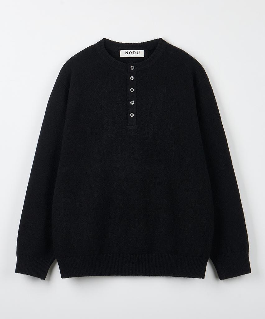 NODU Daily Plain Henley Neck Knit [Black]