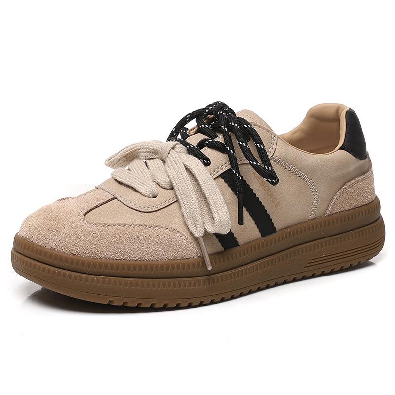 Leather Board Shoes Women's Autumn 2026 Soft-soled Versatile Women's Lace-up Casual Color Matching Sports Shoes