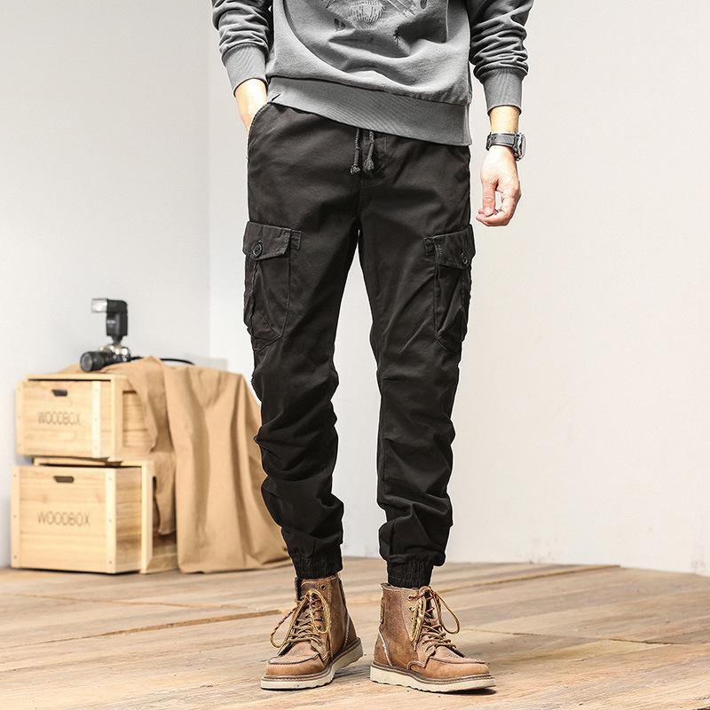 Mens High-Quality Thickened Cotton Work Pants with Multi-Pockets and Cuffed Design for Spring and Autumn