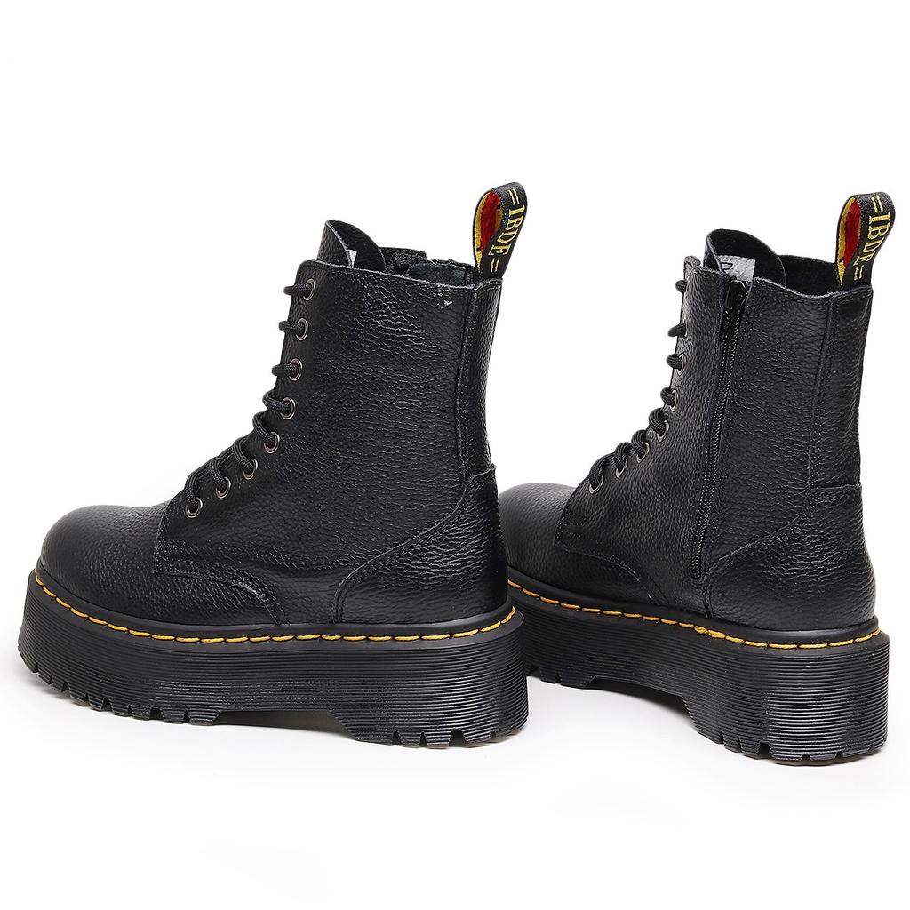 Top layer thick bottom hole Martin boots women's side zipper lychee pattern short boots leather muffin bottom tooling