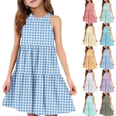 Dziecięca letnia, swobodna, modna sukienka z okrągłym dekoltem i bez rękawów