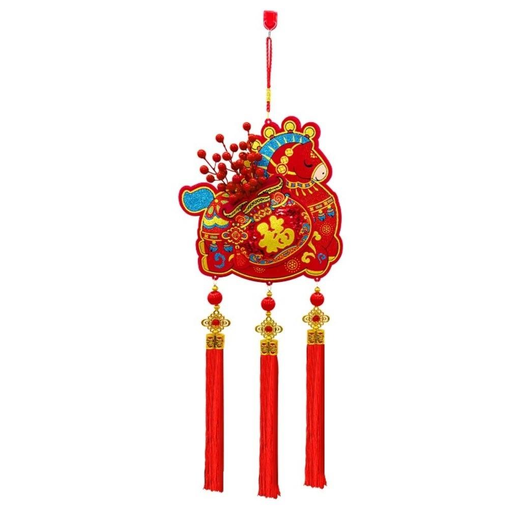 Red Gourd Chinese New Year Ornament with Tassels FU Character Wall Hanging Decor God of Wealth Decor Year of The Horse