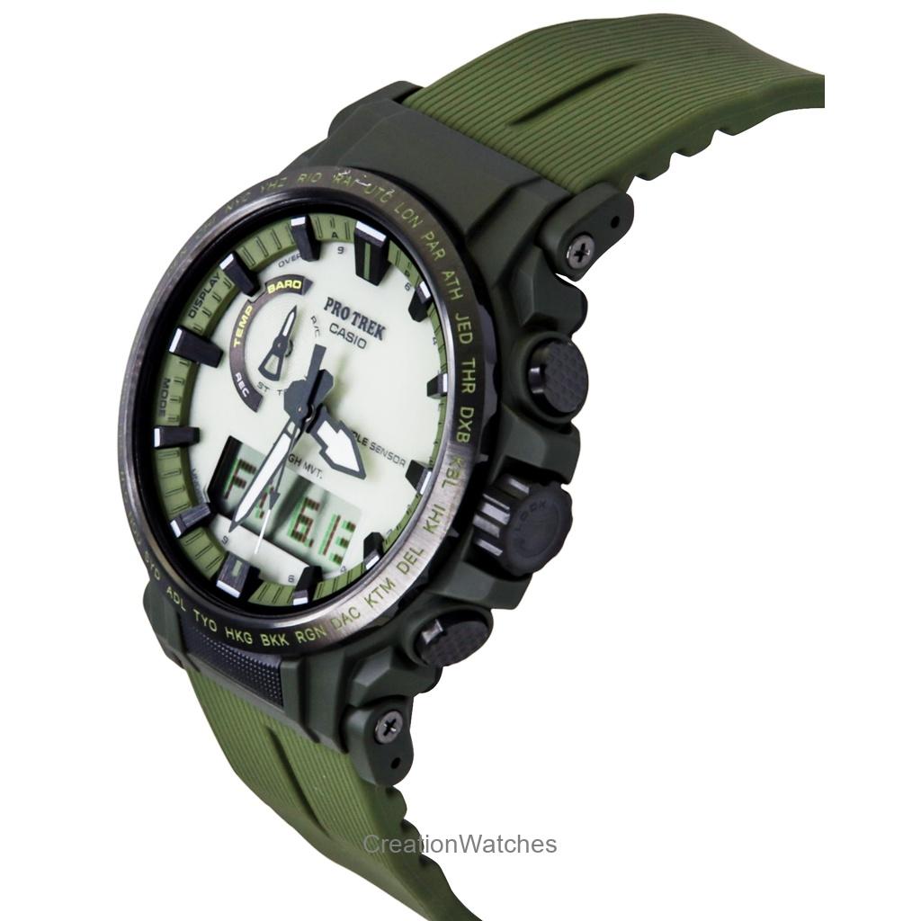 Casio Pro Trek Analogowo-cyfrowy pasek z żywicy biobazowej biała tarcza solarny PRW-61LD-3 100M zegarek męski