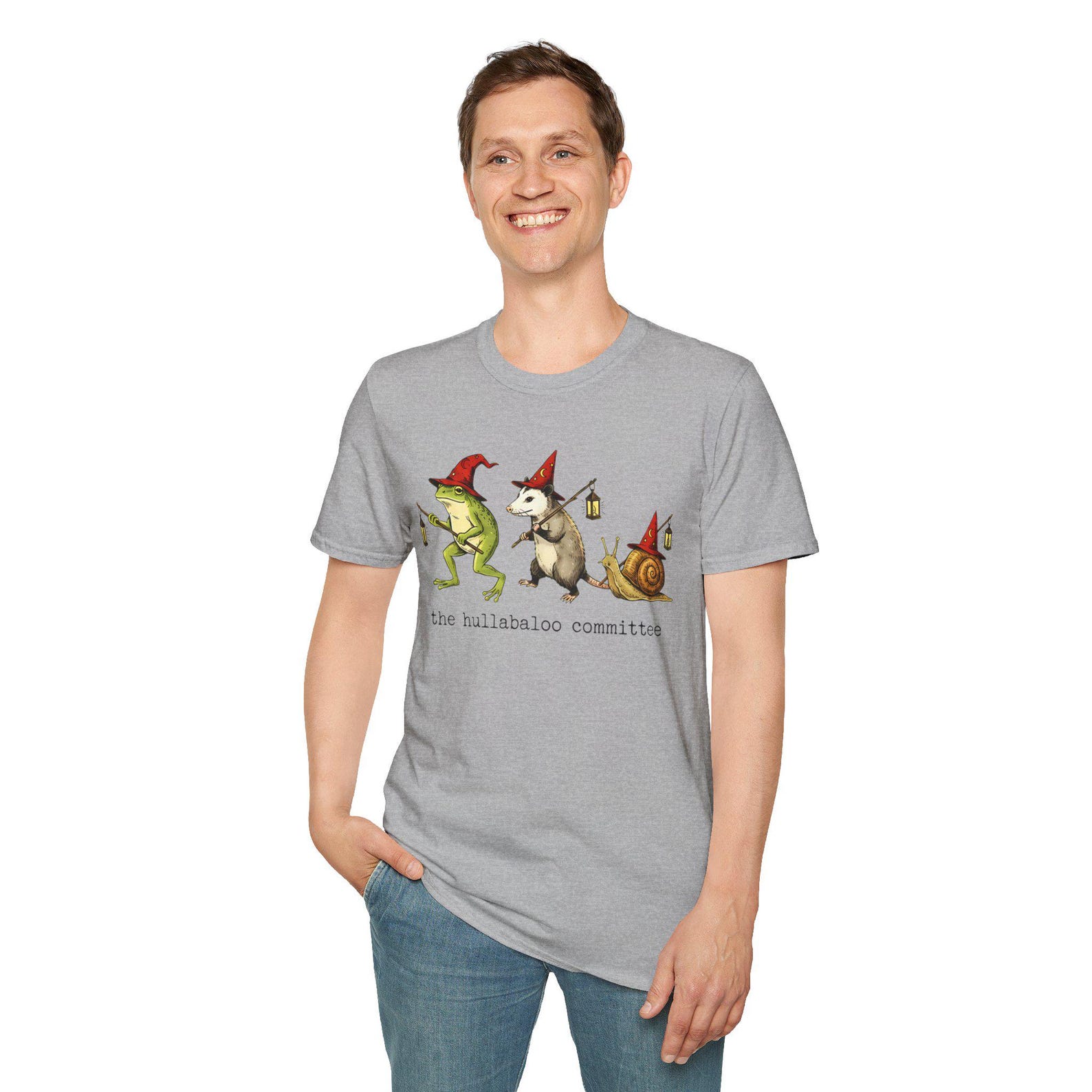 The Hullabaloo Committee T-Shirt; Frog Opossum Snail Wizard Tee; Cute Cottagecore Witchy Forest Animals Top 2XL