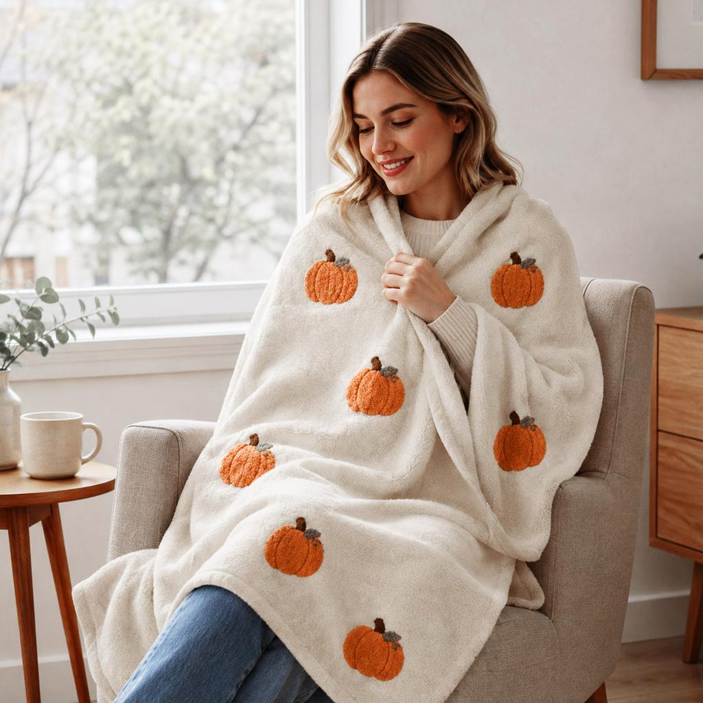 Fall Flannel Throw Blanket with Pumpkin Pattern - Soft Warm Cozy Blanket for Couch Sofa Chair Thanksgiving Home Decor Gift