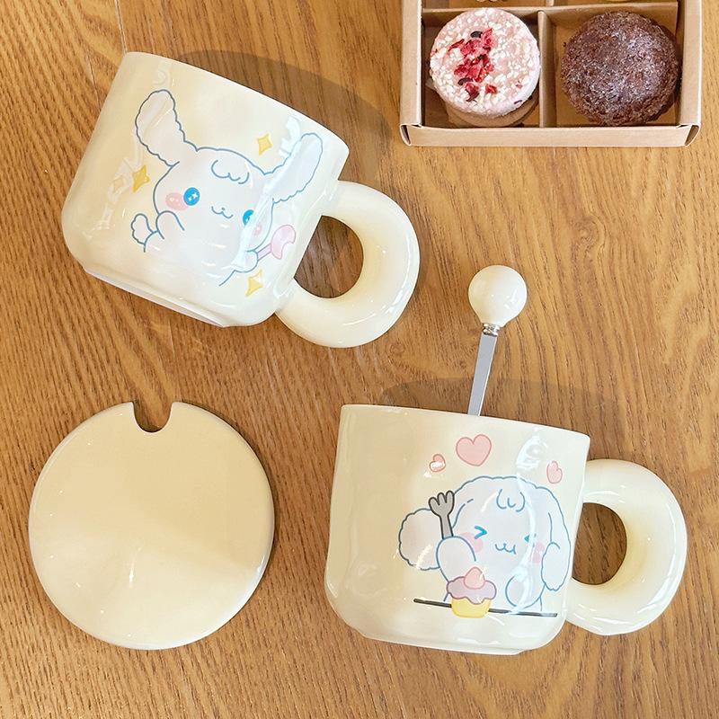 Ceramic Cup Fun Breakfast Cup Cute Cup Household Drinking Cup Office Mug Girls Gift With Lid Spoon