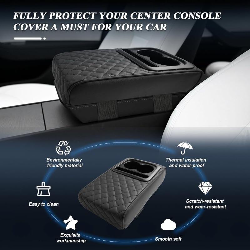 Auto Center Console Armrest Pillow Arm Rest Cover Memory Foam Car Armrest Cushion with Cup Holder & Phone Holder Car Interior