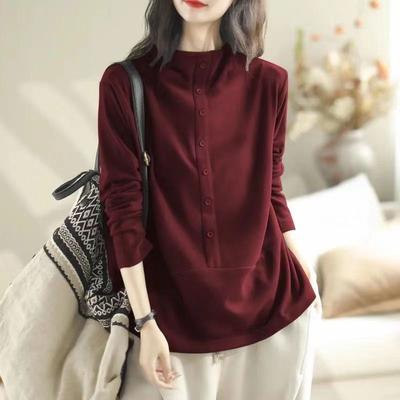 Half High Neck Double-sided German Velvet Base Shirt Fashionable and Versatile Pullover Long Sleeved T-shirt Top