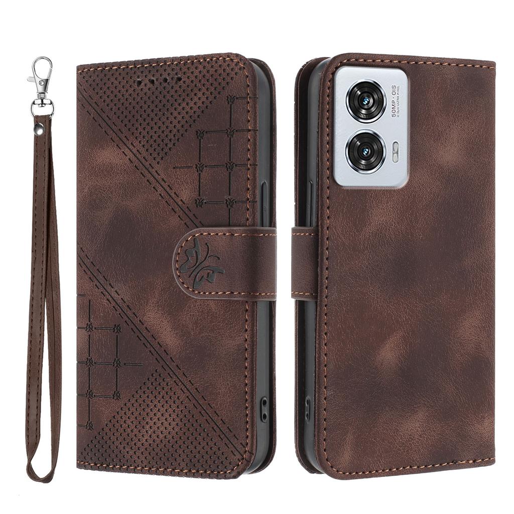 For Motorola Edge 50 Fusion 5G Leather Wallet Case Butterfly Flower Imprinted Phone Cover with Strap