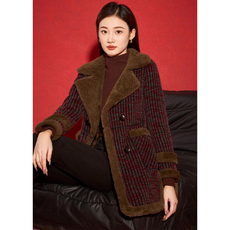 

Kebeier Women s Winter Thickened Plaid Mid-Length Wool Blend Coat L