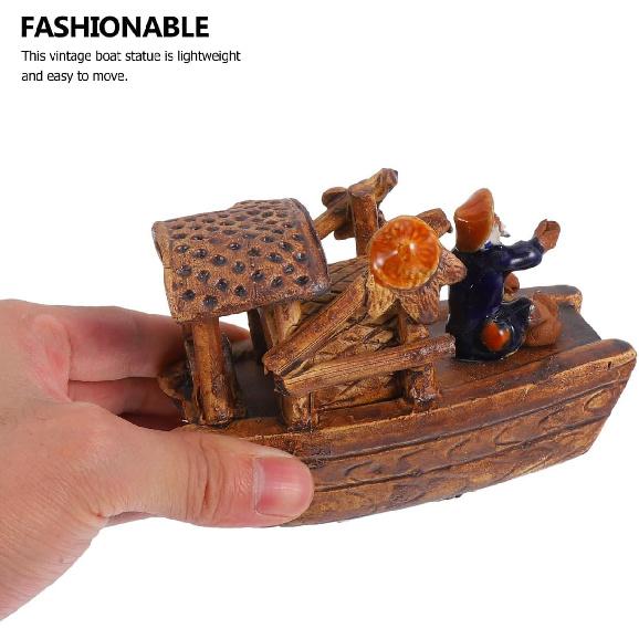 Didiseaon Micro Boat Figurine Landscape for Fish Tank, 3Inch Mini Ceramic Vintage Boat Ornament for Garden Bonsai Sand Table Crafts