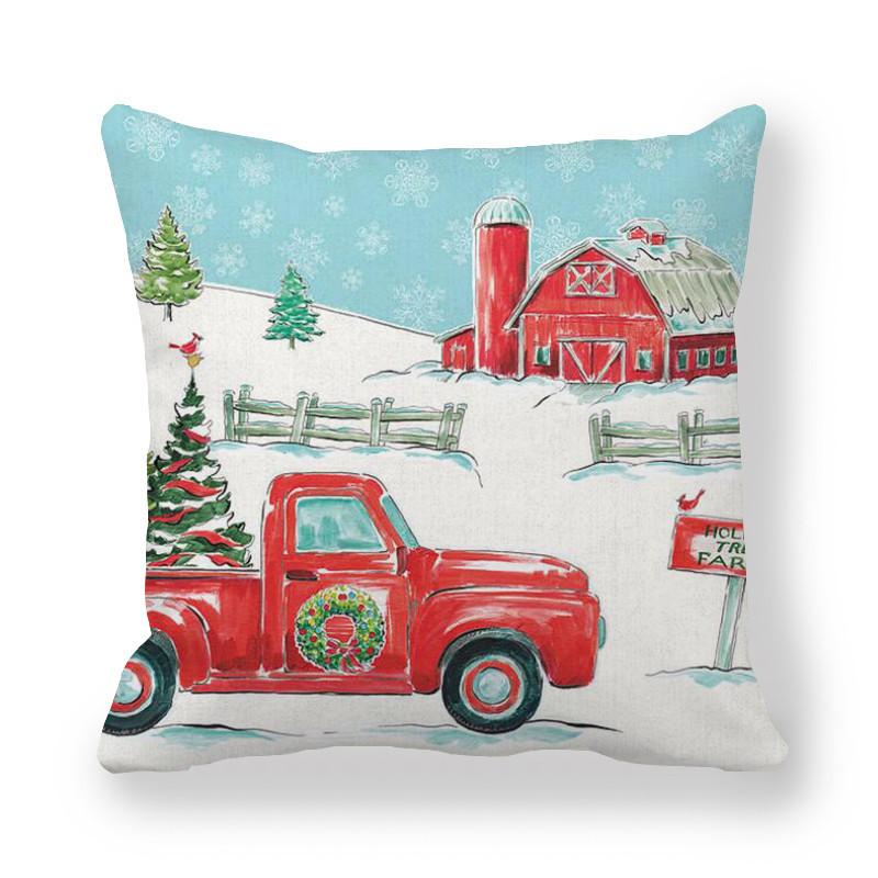 Red Car Christmas Tree Santa Cushion Cover Christmas Pillowcase Home Sofa Chair Bed Pillowcase